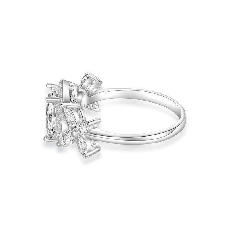 Feshionn IOBI Rings Emerald Cut Butterfly Accented Cubic Zirconia Ring