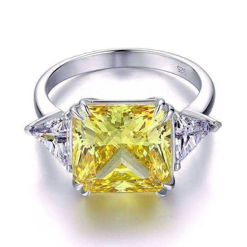 Feshionn IOBI Rings Fancy Canary 8CT Princess Cut Three Stone Ring