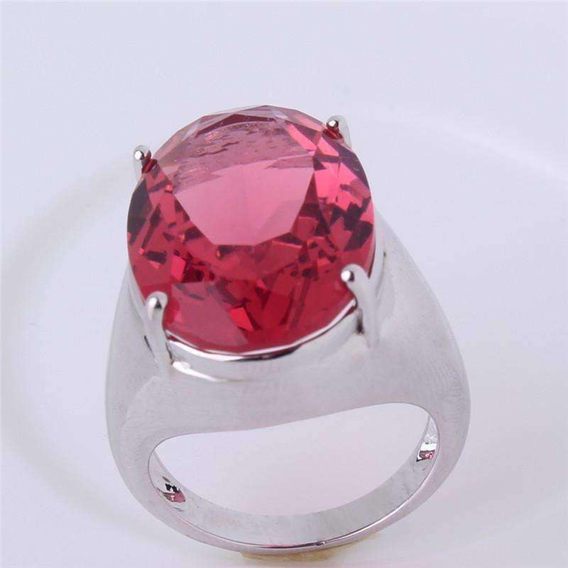 Feshionn IOBI Rings Flamingo Kisses 15ct Pink Oval Cut Austrian Crystal White Gold Plated Cocktail Ring