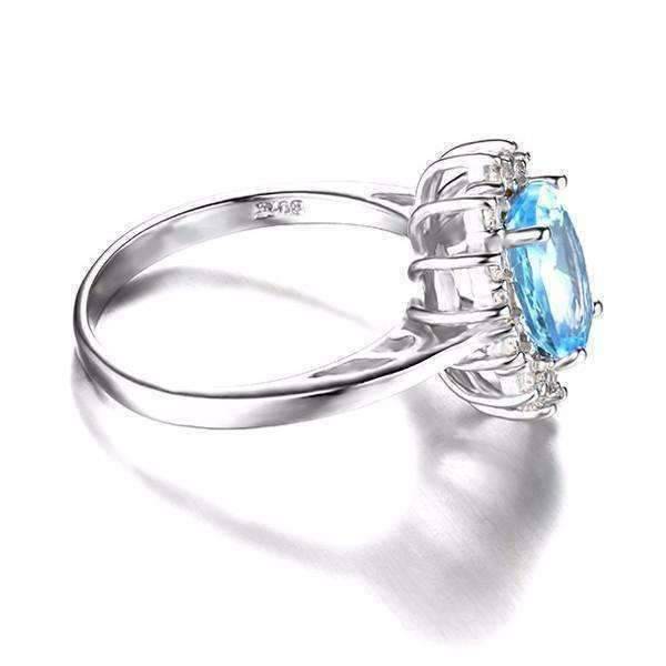 Feshionn IOBI Rings French Blue Halo 2.5CT Genuine Topaz IOBI Precious Gems Ring