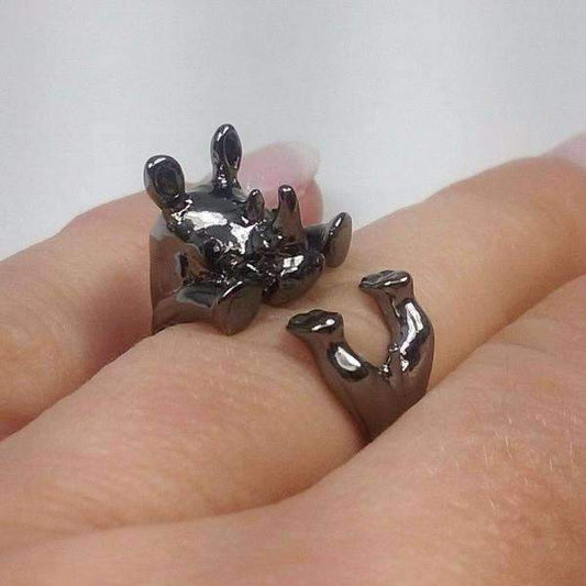 Feshionn IOBI Rings Gun Metal Safari Friends Baby Rhinocerous Adjustable Animal Wrap Ring