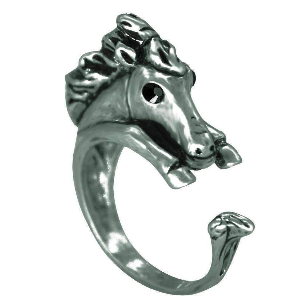 Feshionn IOBI Rings Gun Metal Wild West Horse Adjustable Animal Wrap Ring