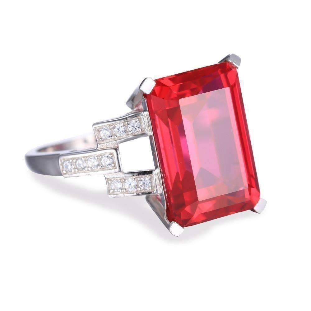 Feshionn IOBI Rings Heirloom 9CT Emerald Cut Simulated Pigeon Blood Ruby IOBI Precious Gems Ring