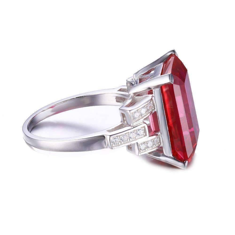 Feshionn IOBI Rings Heirloom 9CT Emerald Cut Simulated Pigeon Blood Ruby IOBI Precious Gems Ring