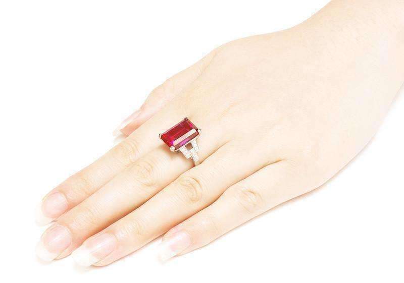 Feshionn IOBI Rings Heirloom 9CT Emerald Cut Simulated Pigeon Blood Ruby IOBI Precious Gems Ring