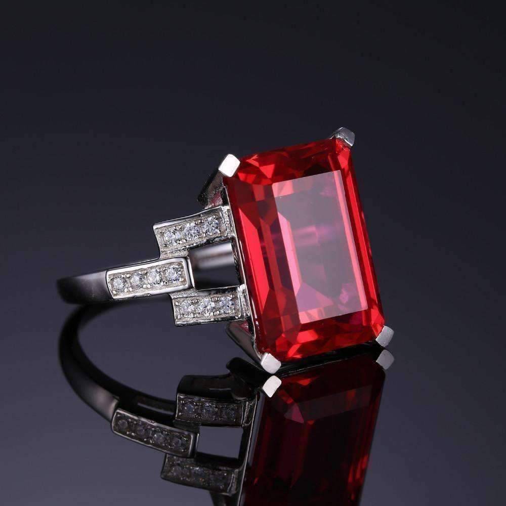 Feshionn IOBI Rings Heirloom 9CT Emerald Cut Simulated Pigeon Blood Ruby IOBI Precious Gems Ring