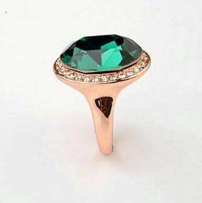 Feshionn IOBI Rings "High Society" Classic Oval Emerald and Diamond Austrian Crystal Halo Cocktail Ring