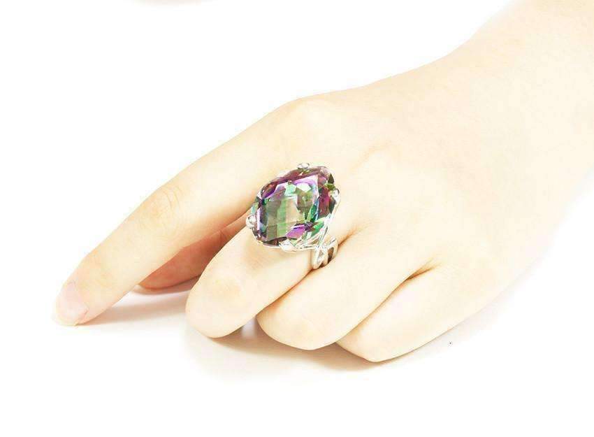 Feshionn IOBI Rings Imperial Splendor Genuine Rainbow Fire Mystic Topaz 30CT IOBI Precious Gems Ring