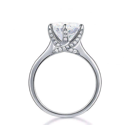 Feshionn IOBI Rings Lavish Fire 3CT Simulated White Sapphire Triple Pavé Trellis Solitaire Ring