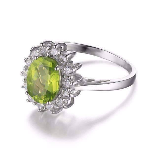 Feshionn IOBI Rings Milan Green Halo Oval Cut 2.5CT Genuine Peridot IOBI Precious Gems Ring