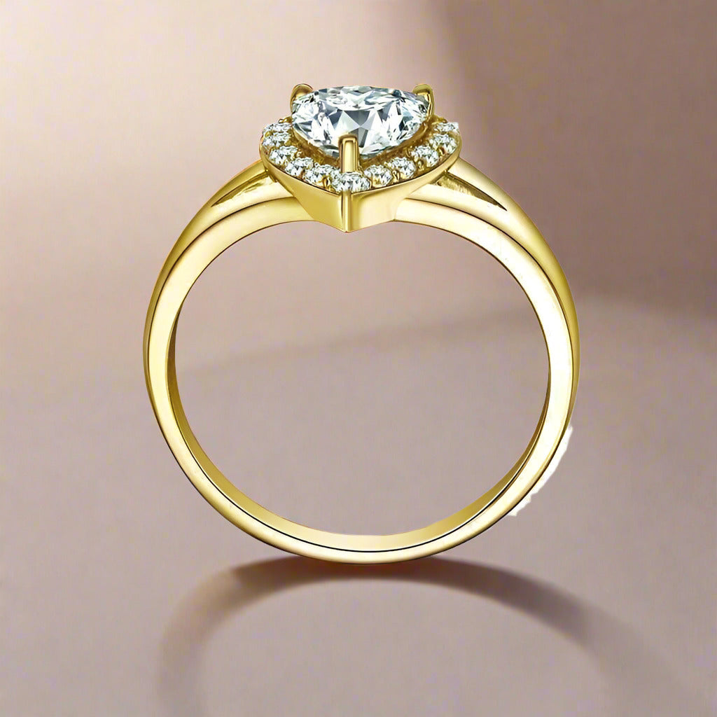 Feshionn IOBI Rings Mirabella .75CT Heart Shaped Halo 10K Solid Yellow Gold IOBI Cultured Diamond Ring