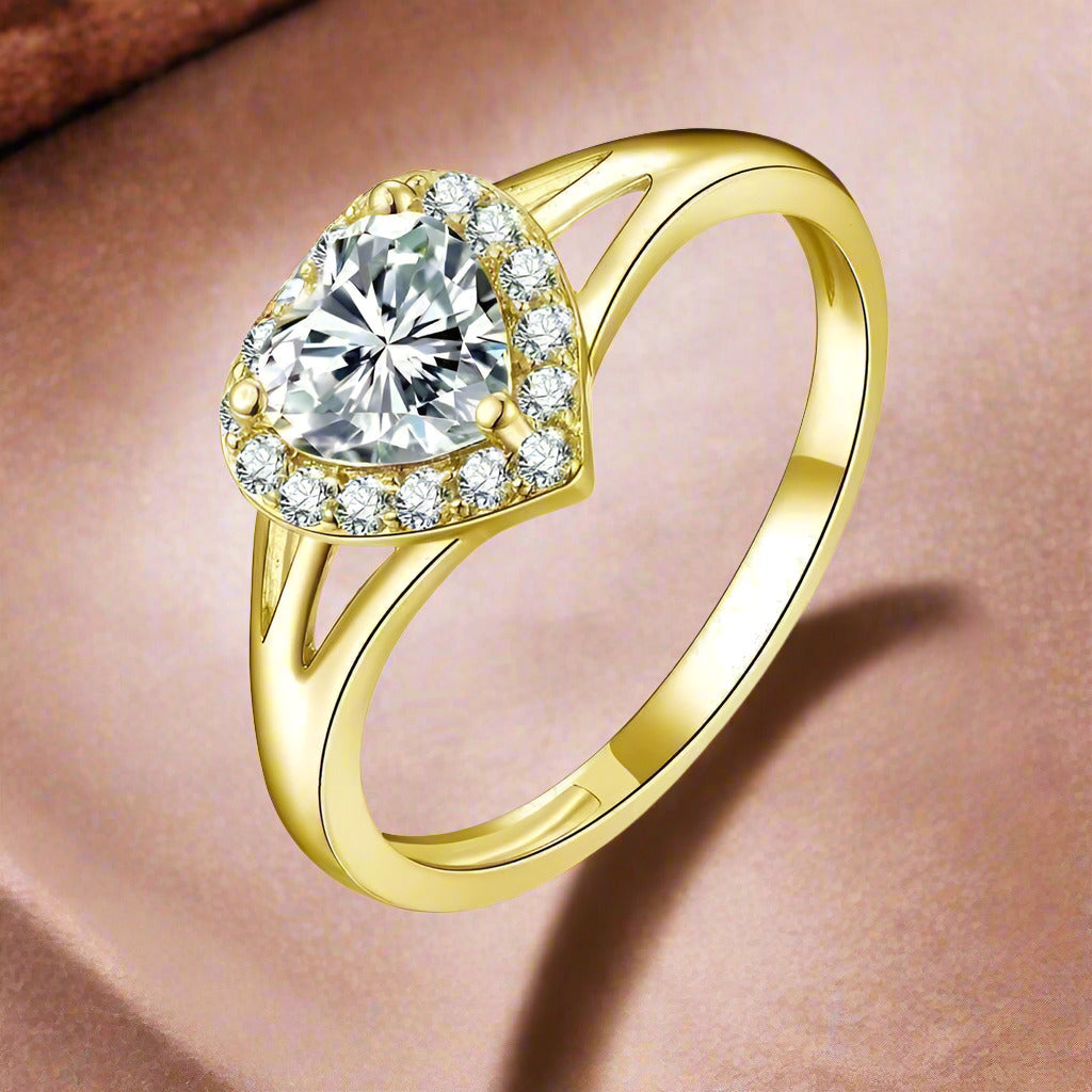 Feshionn IOBI Rings Mirabella .75CT Heart Shaped Halo 10K Solid Yellow Gold IOBI Cultured Diamond Ring