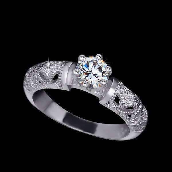 Feshionn IOBI Rings ON SALE - Art Deco Inspired Milgrain Filigree CZ Solitaire Engagement Ring and Band Set - Ring