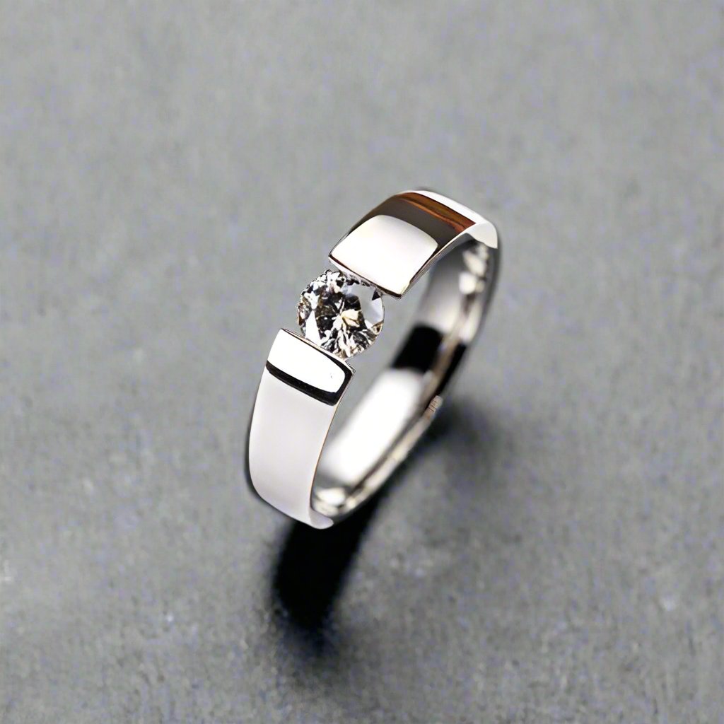 Feshionn IOBI Rings ON SALE - Men's Tension Bridge Set .05 CT Simulated Diamond Solitaire 14K White Gold Plated