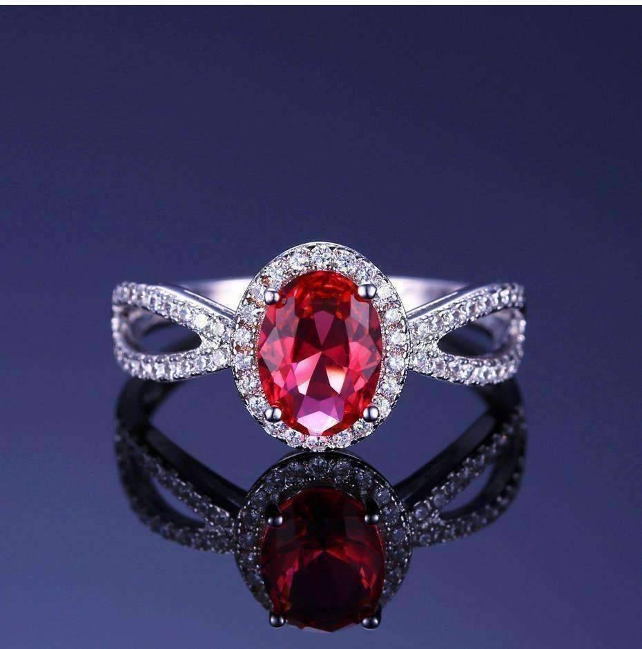 Feshionn IOBI Rings Pink Tourmaline Oval Cut 1.7CT IOBI Precious Gems Halo Ring