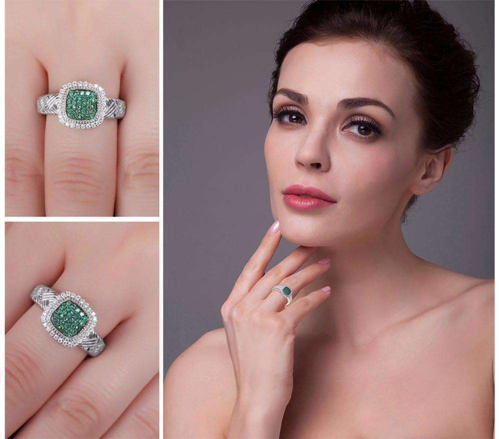 Feshionn IOBI Rings Renaissance Pavé Nano Simulated Emerald Halo IOBI Precious Gems Ring