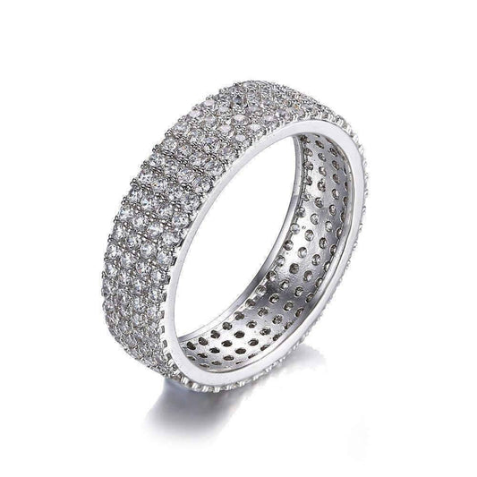 Feshionn IOBI Rings Silver Anniversary Micro Pavé Set Cubic Zirconia Wide Band Ring