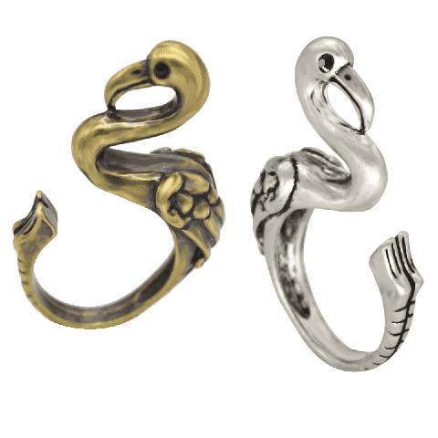 Feshionn IOBI Rings Silver Fantastic Flamingo Adjustable Animal Wrap Ring