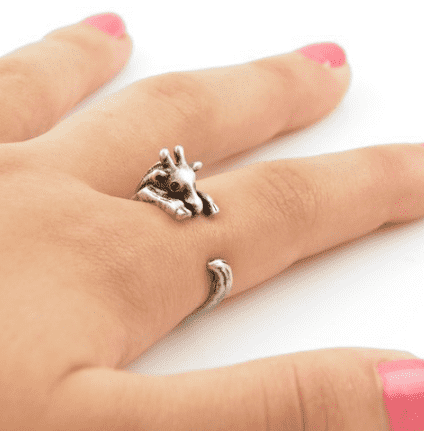 Feshionn IOBI Rings Silver Safari Friends Giraffe Adjustable Animal Wrap Ring