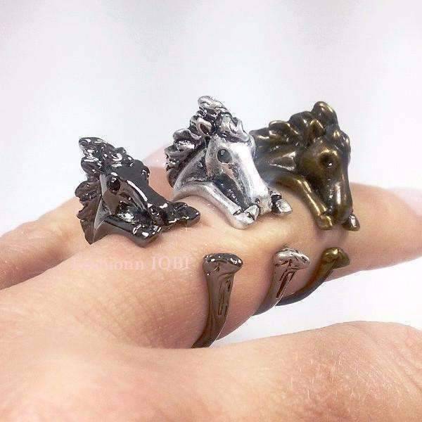 Feshionn IOBI Rings Silver Wild West Horse Adjustable Animal Wrap Ring