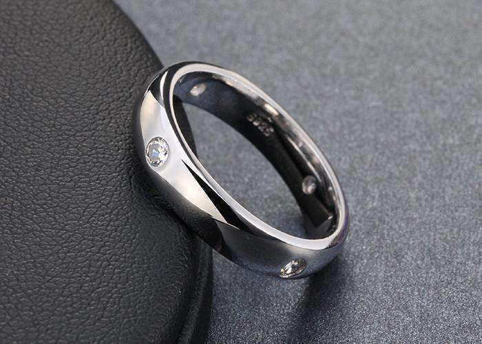 Feshionn IOBI Rings Simply Elegant Four Stone Flush Mount CZ Band Ring in Platinum or Rose Gold Plating - Ring