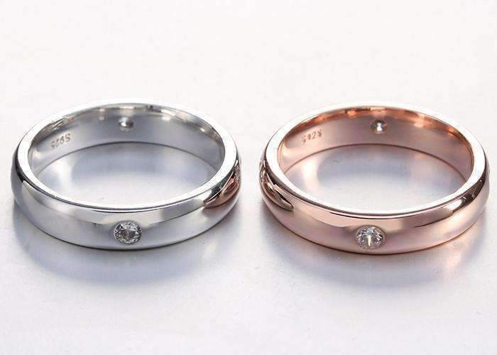 Feshionn IOBI Rings Simply Elegant Four Stone Flush Mount CZ Band Ring in Platinum or Rose Gold Plating - Ring