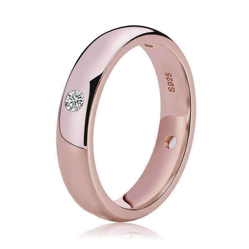 Feshionn IOBI Rings Simply Elegant Four Stone Flush Mount CZ Band Ring in Platinum or Rose Gold Plating - Ring