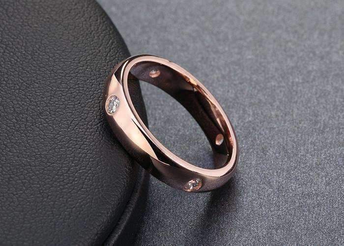 Feshionn IOBI Rings Simply Elegant Four Stone Flush Mount CZ Band Ring in Platinum or Rose Gold Plating - Ring