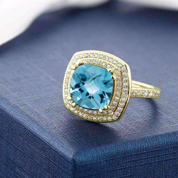 Feshionn IOBI Rings Sky Blue Topaz 5.87Ct Cushion Cut IOBI Precious Gems Ring