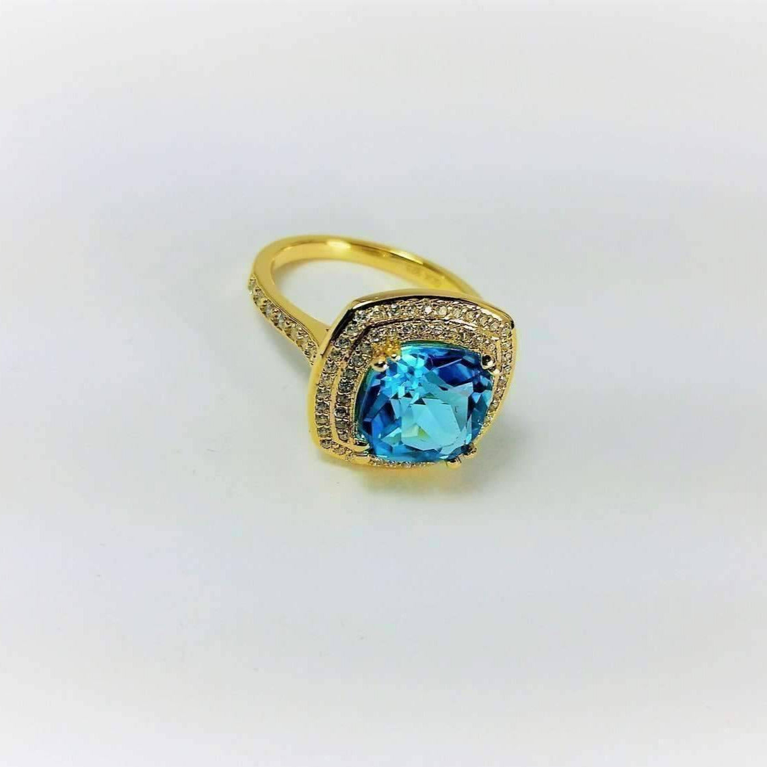 Feshionn IOBI Rings Sky Blue Topaz 5.87Ct Cushion Cut IOBI Precious Gems Ring