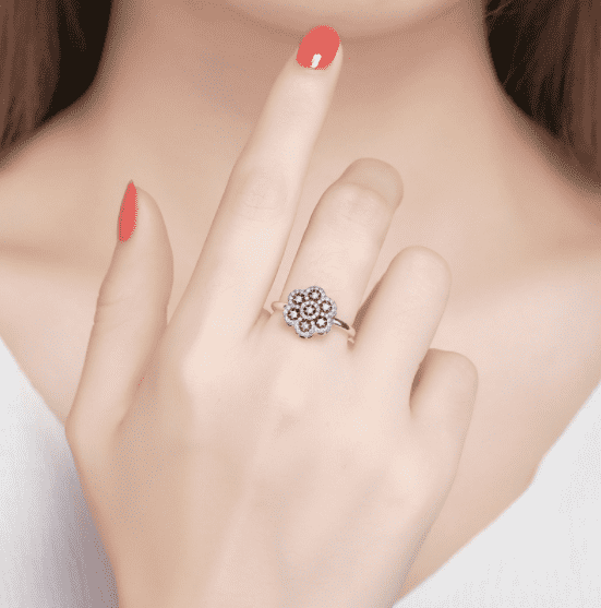 Feshionn IOBI Rings Sparkling Petals CZ Sterling Silver Flower Ring