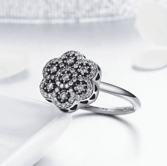 Feshionn IOBI Rings Sparkling Petals CZ Sterling Silver Flower Ring