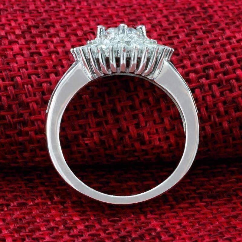 Feshionn IOBI Rings Sunburst Baguette Cubic Zirconia Halo Sterling Silver Cocktail Ring