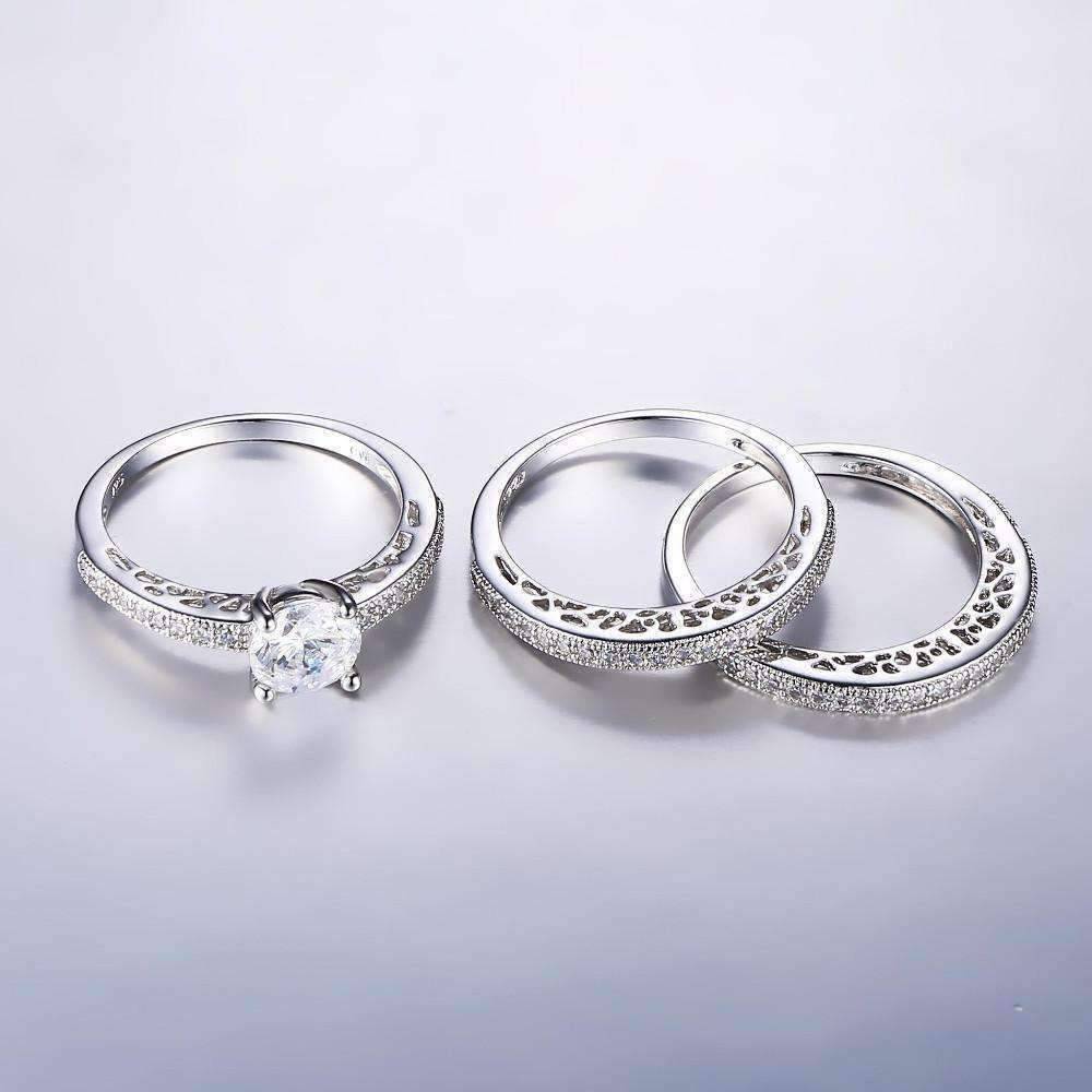 Feshionn IOBI Rings Yesterday, Today and Tomorrow 3 Band Filigree Cubic Zirconia Wedding Ring Set