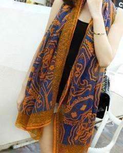 Feshionn IOBI Scarf Orange/Blue Vibrant Paisley Wrap Scarf