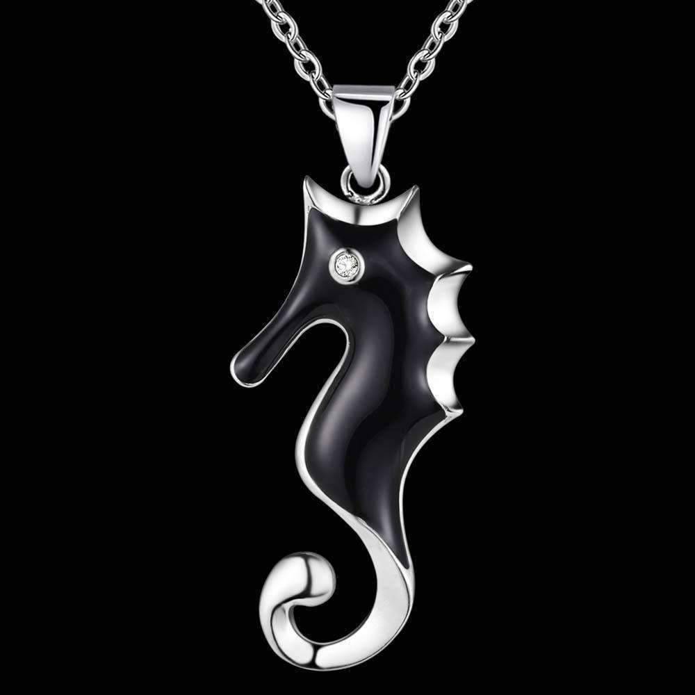 Feshionn IOBI Sets Black Beauty Sterling Silver Seahorse Matching Necklace and Earring Set