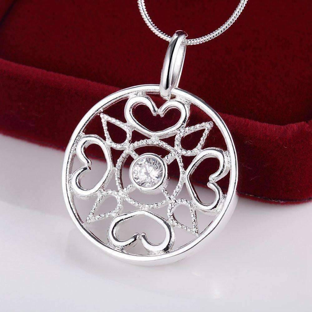 Feshionn IOBI Sets Compass Heart CZ Medallion Sterling Silver Necklace and Earrings Set