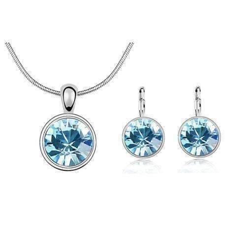 Feshionn IOBI Sets Round Aqua IOBI Crystals Necklace and Earrings Set