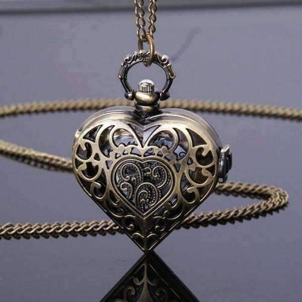 Feshionn IOBI Watches Antique Bronze Heart Locket Pocket Watch