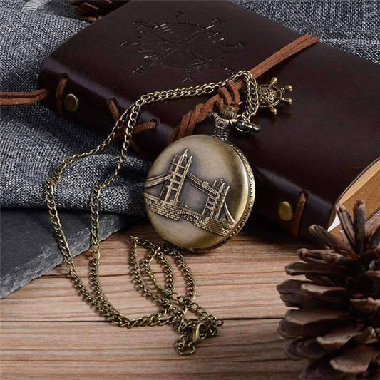 Feshionn IOBI Watches Bronze Tower Bridge Embossed Bronze Pocket Watch