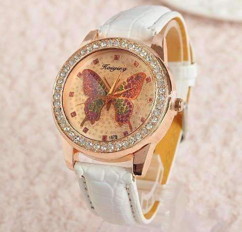 Feshionn IOBI Watches CLEARANCE - Shimmering Butterfly Rose Gold Ladies Leather Watch