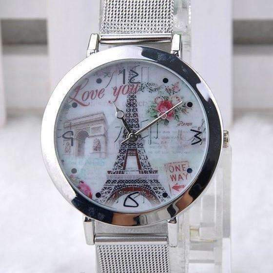 Feshionn IOBI Watches Eiffel Tower Silver Mesh Band Watch