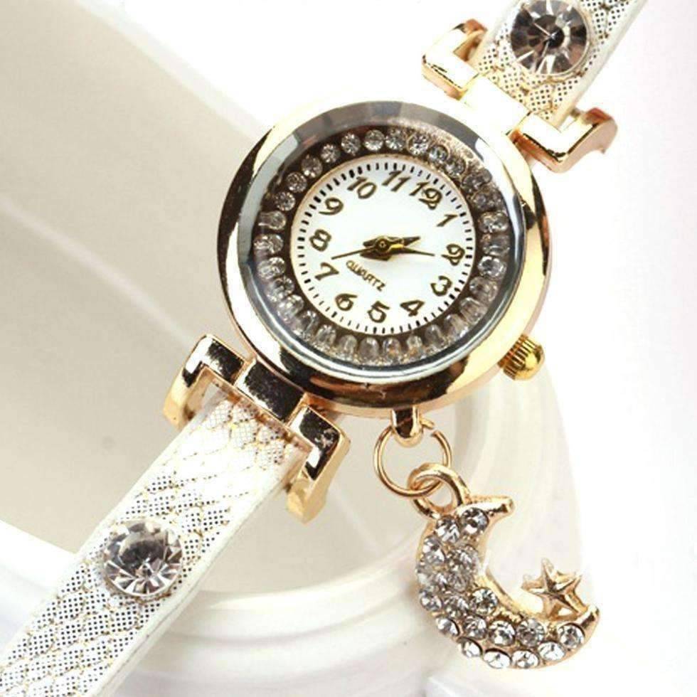 Feshionn IOBI Watches "Look To The Moon And Stars" Sparkly Wrap Bracelet Watch in White