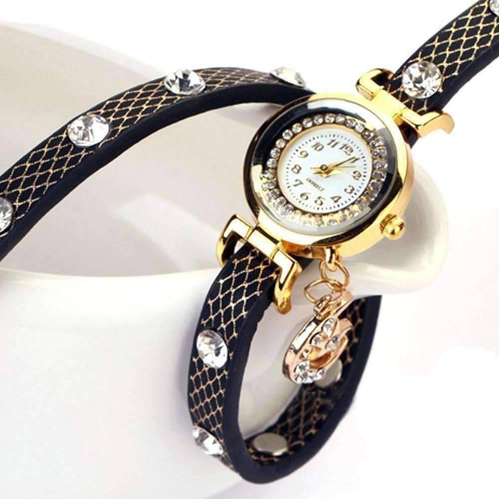 Feshionn IOBI Watches ON SALE - "Look To The Moon And Stars" Sparkly Wrap Bracelet Watch in Black