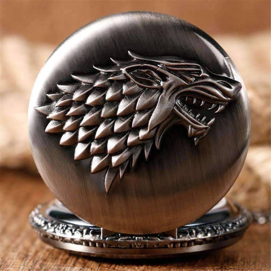 Feshionn IOBI Watches Stark Throne Wolf Embossed Bronze Pocket Watch - Silver or Bronze