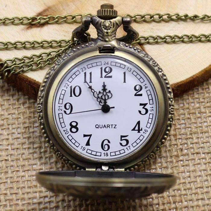 Feshionn IOBI Watches Wild Stallion Bronze Engraved Antique Style Pocket Watch Necklace