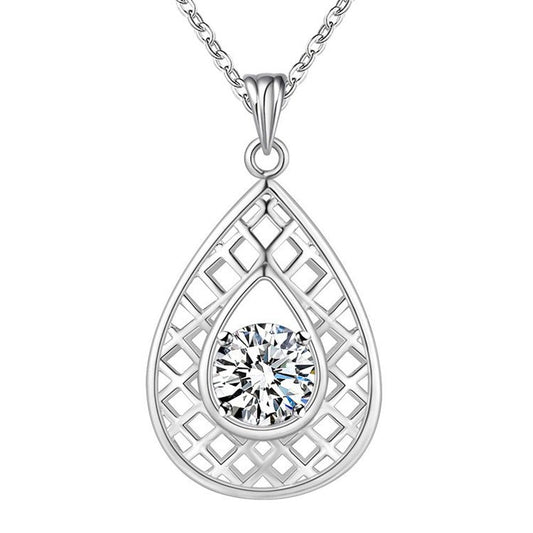 Lined Pear Drop CZ Sterling Silver Necklace