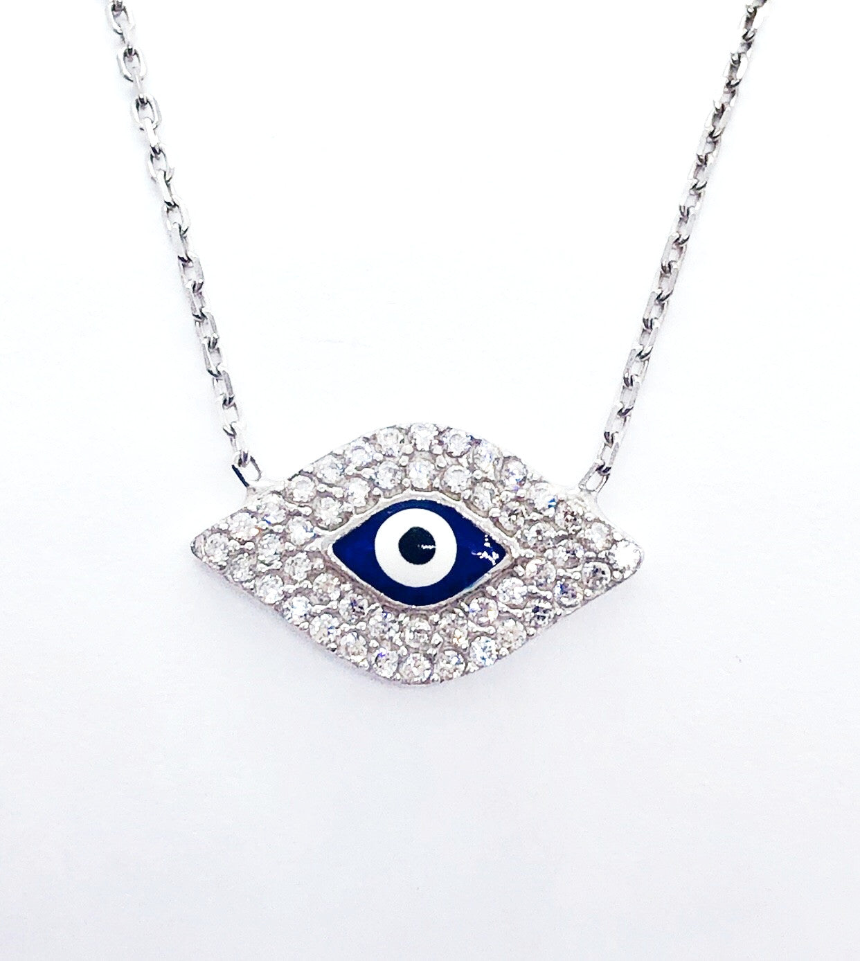 Charming Blue Evil Eye CZ & Sterling Silver Necklace