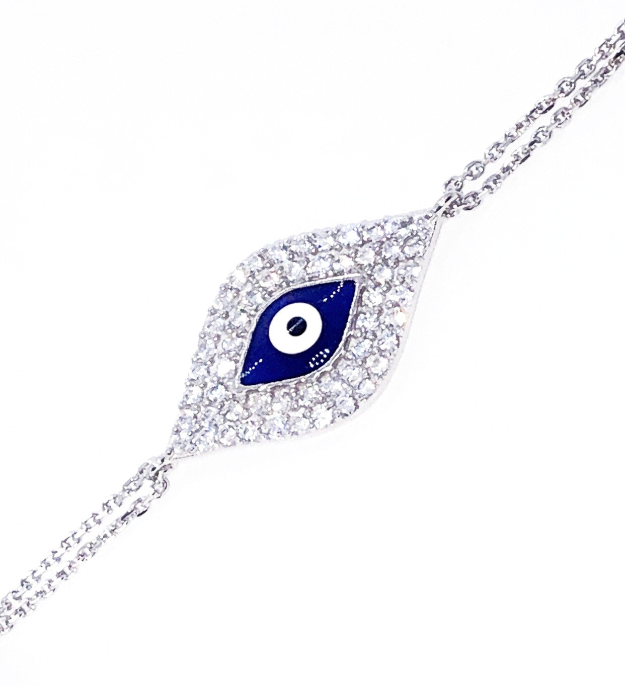 Symbolic Blue Evil Eye CZ & Sterling Silver Bracelet