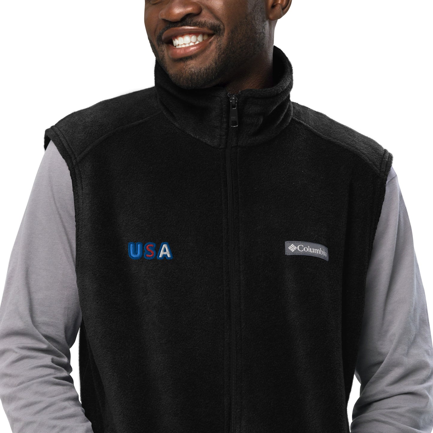 Men’s Columbia Fleece Vest With Pockets Embroidery USA Patriot